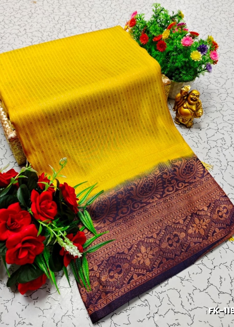 Premium Fancy kubera Softy Saree Rapier Fancy  Light Weight Silk Saree - YELLOW (6)