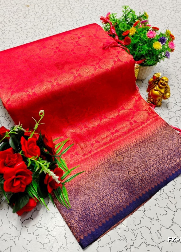 Premium Fancy kubera Softy Saree Rapier Fancy  Light Weight Silk Saree - RED (1)