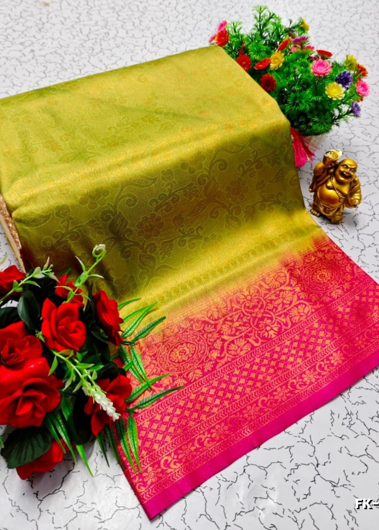 Premium Fancy kubera Softy Saree Rapier Fancy  Light Weight Silk Saree - LEMON GREEN N (2)