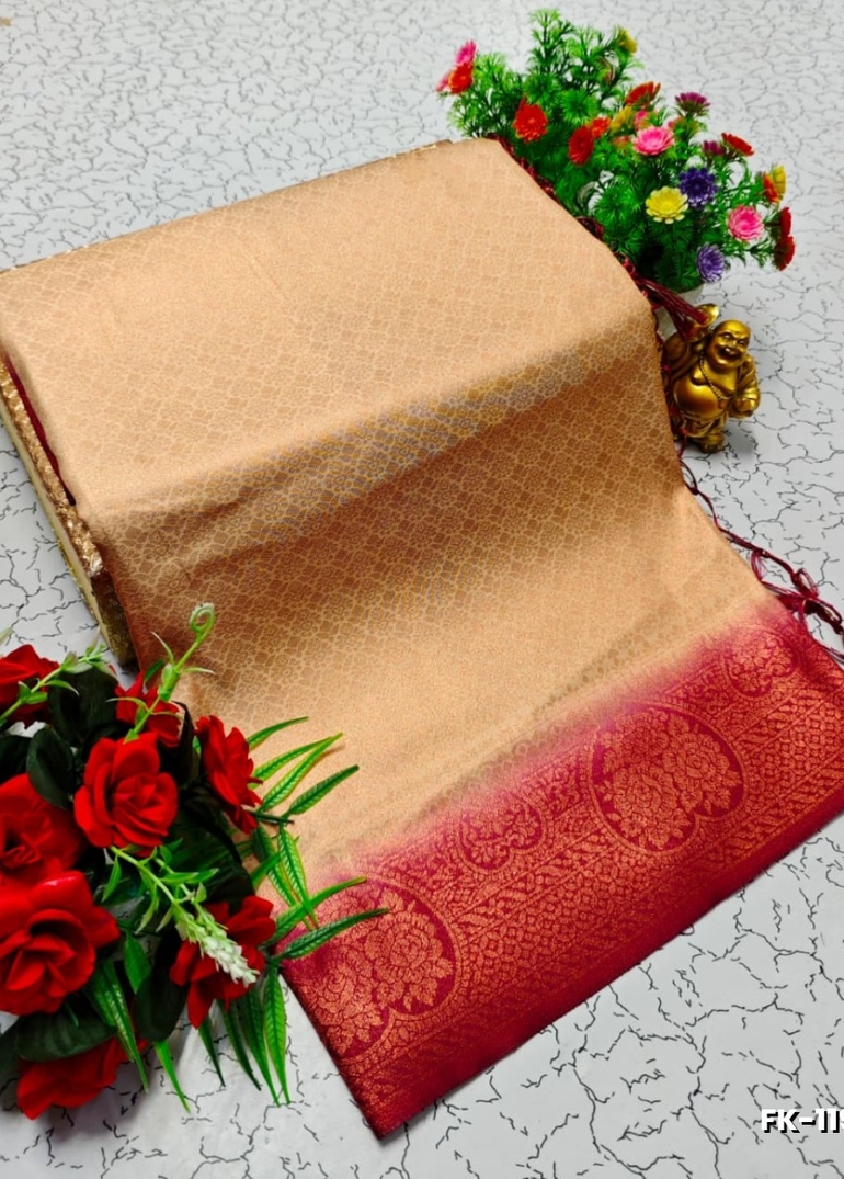 Premium Fancy kubera Softy Saree Rapier Fancy  Light Weight Silk Saree - LIGHT PEACH