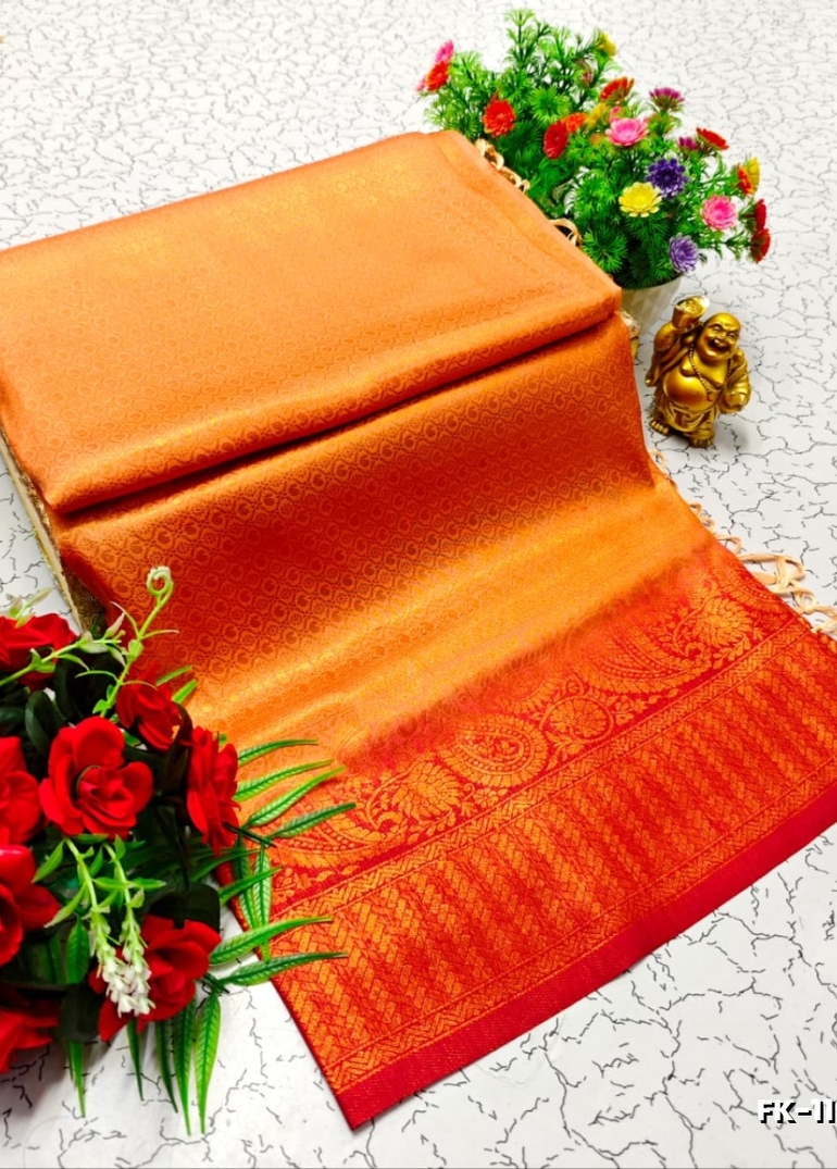 Premium Fancy kubera Softy Saree Rapier Fancy  Light Weight Silk Saree - ORANGE (2)