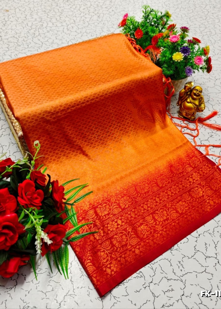 Premium Fancy kubera Softy Saree Rapier Fancy  Light Weight Silk Saree - ORANGE N (2)