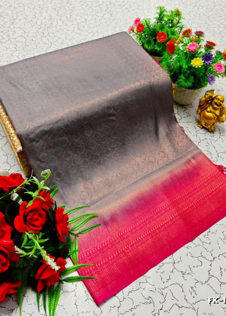 Premium Fancy kubera Softy Saree Rapier Fancy  Light Weight Silk Saree - GRAY (2)
