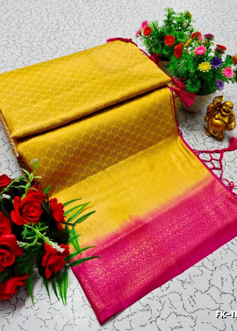 Premium Fancy kubera Softy Saree Rapier Fancy  Light Weight Silk Saree - LEMON COLOUR (5)