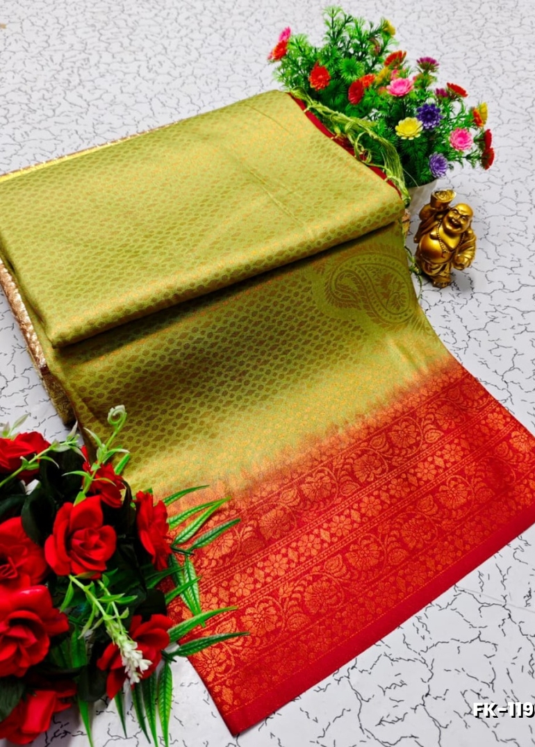Premium Fancy kubera Softy Saree Rapier Fancy  Light Weight Silk Saree - FLORAISON GREEN