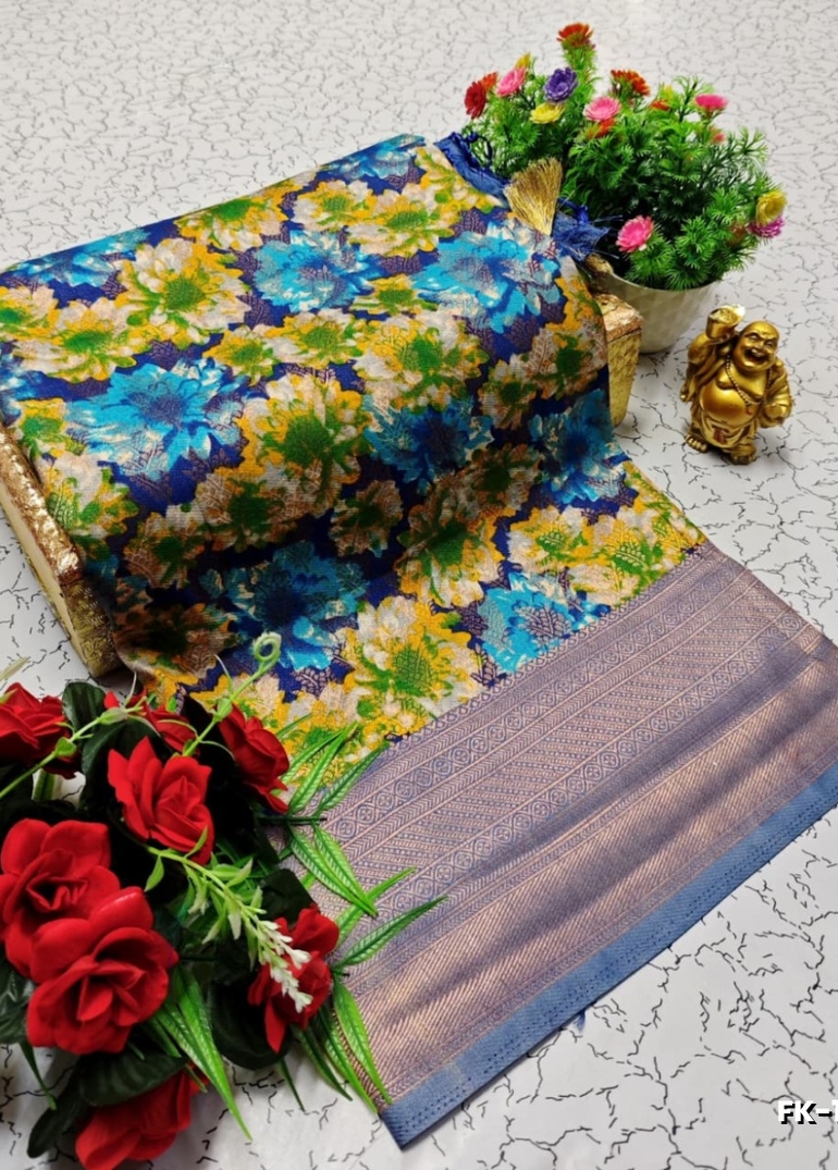 Premium Fancy kubera Softy Saree Rapier Fancy  Light Weight Silk Saree - NAVY COLOUR