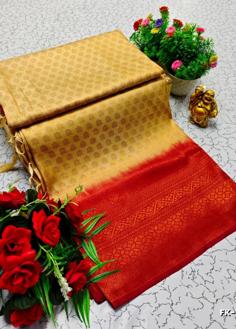 Premium Fancy kubera Softy Saree Rapier Fancy  Light Weight Silk Saree - GOLDEN (2)
