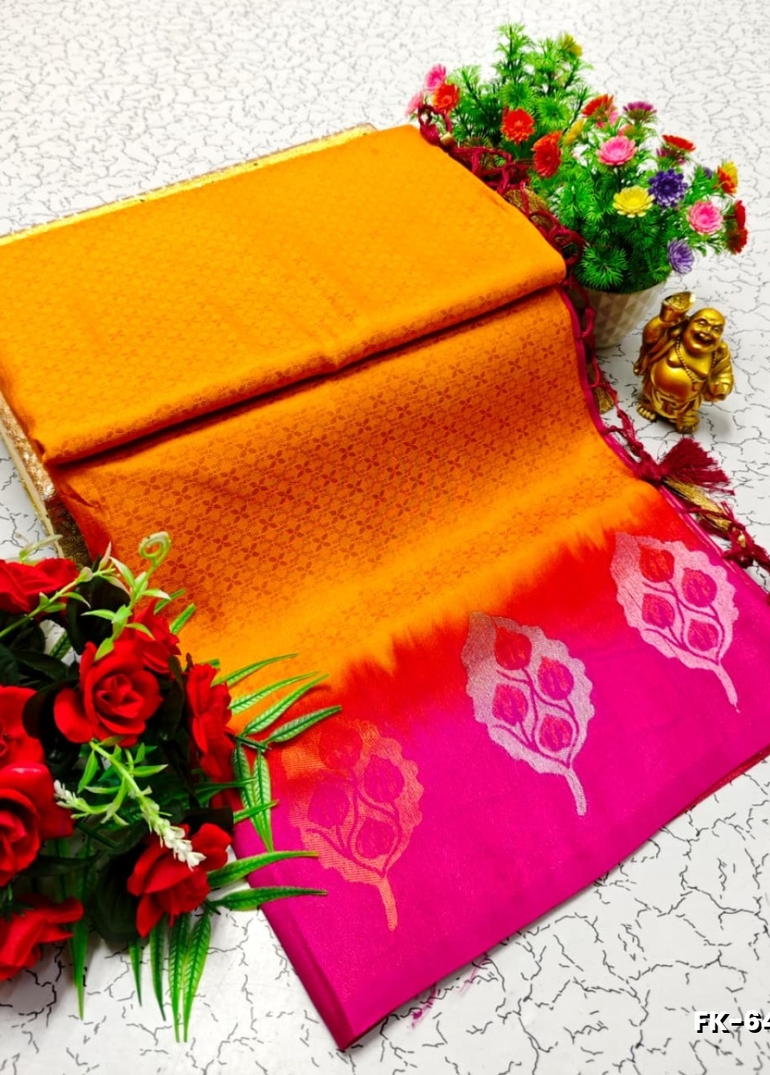 Premium Fancy kubera Softy Saree Rapier Fancy  Light Weight Silk Saree - ORANGE (3)