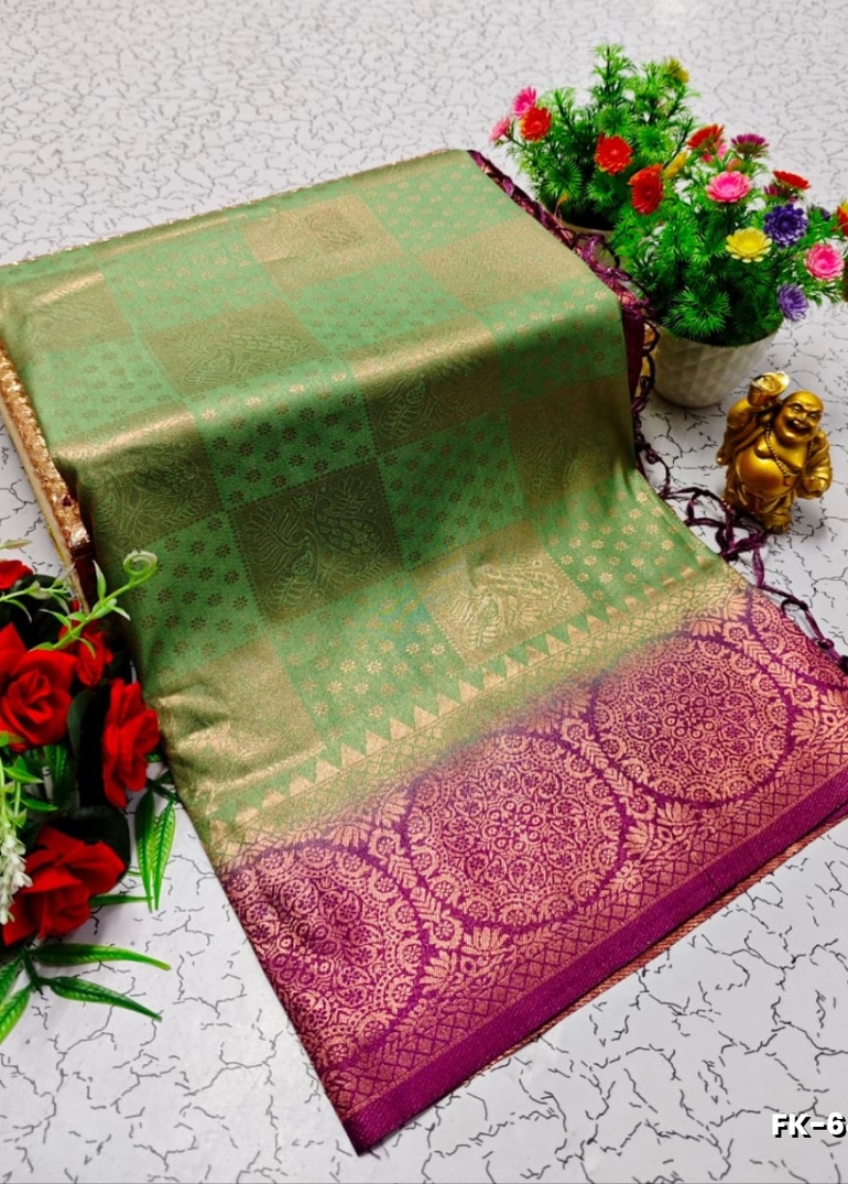 Premium Fancy kubera Softy Saree Rapier Fancy  Light Weight Silk Saree - LIGHT GREEN SHADE (2)