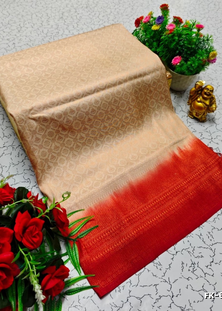 Premium Fancy kubera Softy Saree Rapier Fancy  Light Weight Silk Saree - BEIGE COLOUR (7)