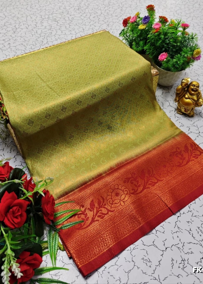 Premium Fancy kubera Softy Saree Rapier Fancy  Light Weight Silk Saree - PESTA GREEN