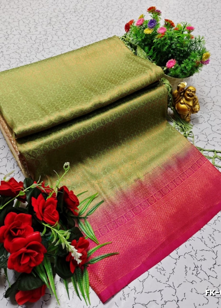 Premium Fancy kubera Softy Saree Rapier Fancy  Light Weight Silk Saree - LIGHT OLIVE (1)