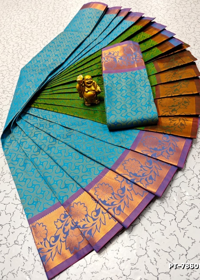 Elampillai Poontamil Saree | Karizma Silk / Soft Silk | 3D Embossed Weave - BLUE SHADE