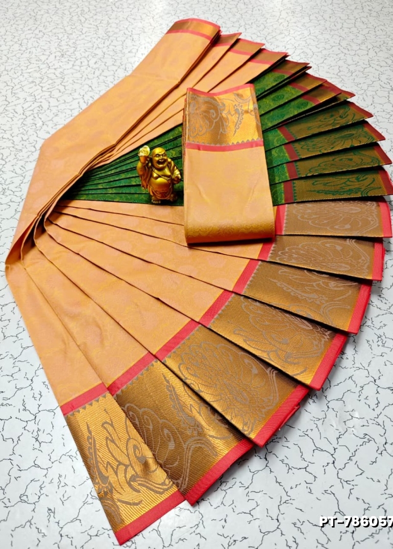 Elampillai Poontamil Saree | Karizma Silk / Soft Silk | 3D Embossed Weave - LIGHT ORANGE