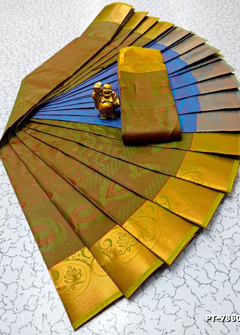 Elampillai Poontamil Saree | Karizma Silk / Soft Silk | 3D Embossed Weave - OLIVE GREEN