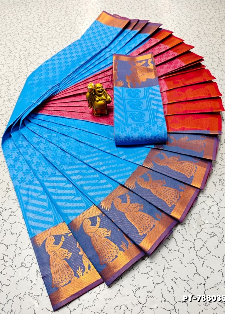 Elampillai Poontamil Saree | Karizma Silk / Soft Silk | 3D Embossed Weave - DARK SKY BLUE