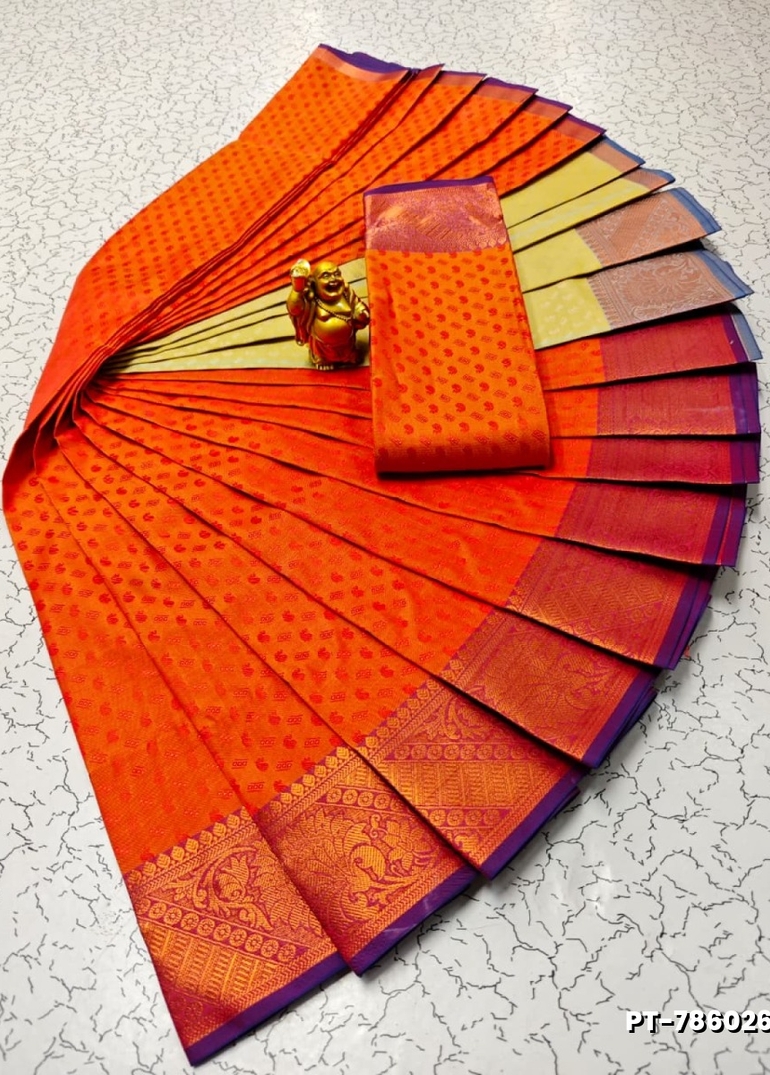 Elampillai Poontamil Saree | Karizma Silk / Soft Silk | 3D Embossed Weave - ORANGE N