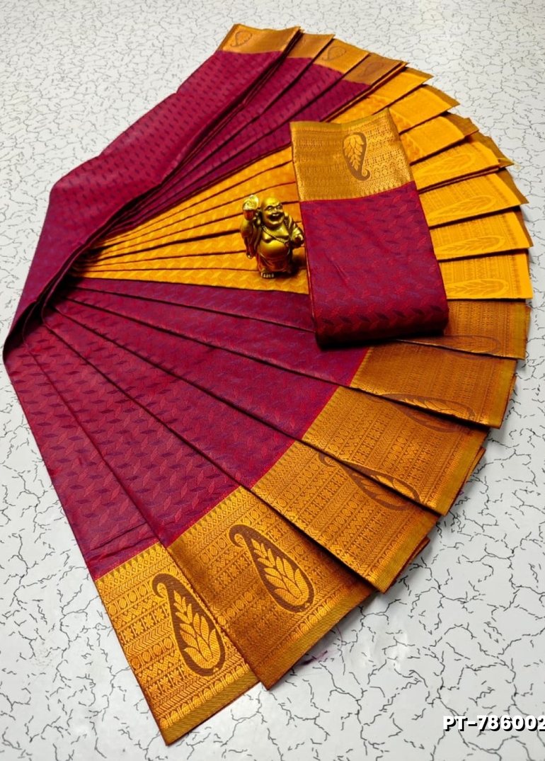 Elampillai Poontamil Saree | Karizma Silk / Soft Silk | 3D Embossed Weave - MERUN
