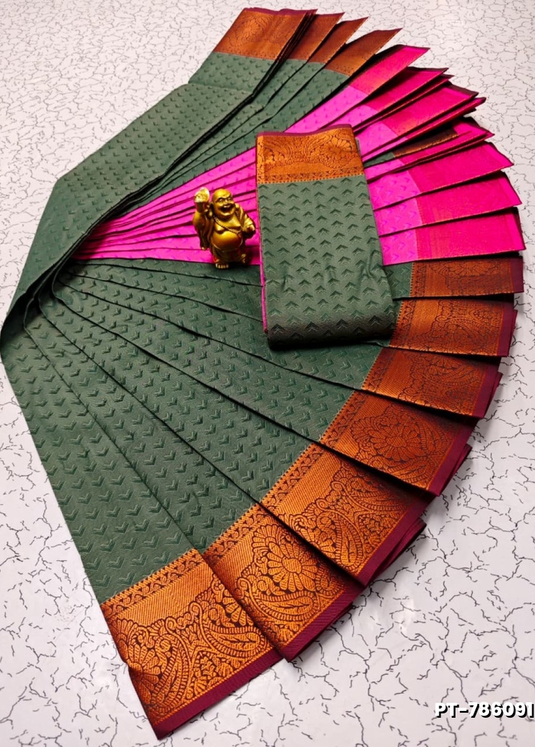 Elampillai Poontamil Saree | Karizma Silk / Soft Silk | 3D Embossed Weave - LIGHT OLIVE