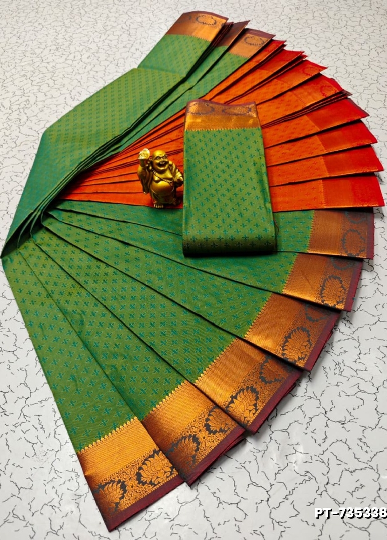 Elampillai Poontamil Saree | Karizma Silk / Soft Silk | 3D Embossed Weave - DARK GREEN