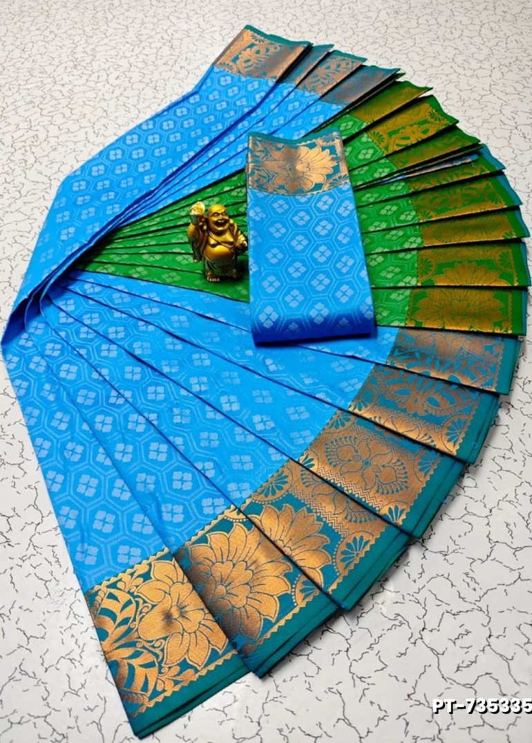 Elampillai Poontamil Saree | Karizma Silk / Soft Silk | 3D Embossed Weave - DARK SKY BLUE (1)