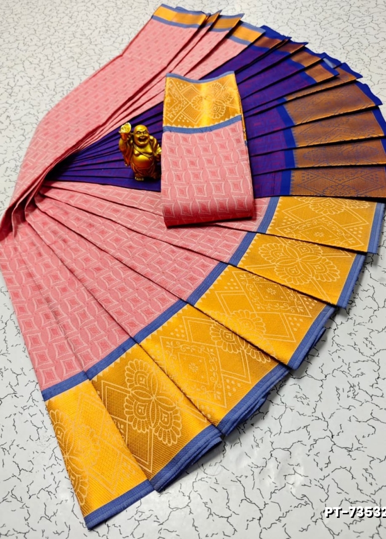 Elampillai Poontamil Saree | Karizma Silk / Soft Silk | 3D Embossed Weave - BABY PINK (1)