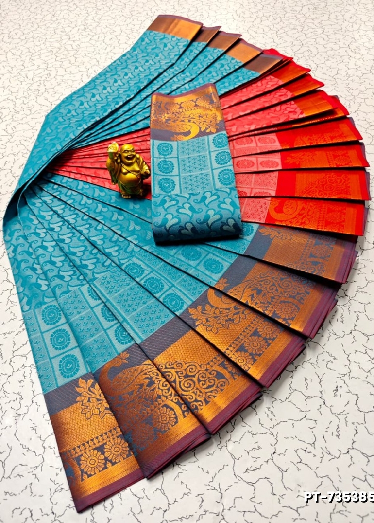 Elampillai Poontamil Saree | Karizma Silk / Soft Silk | 3D Embossed Weave - BLUE SHADE (1)