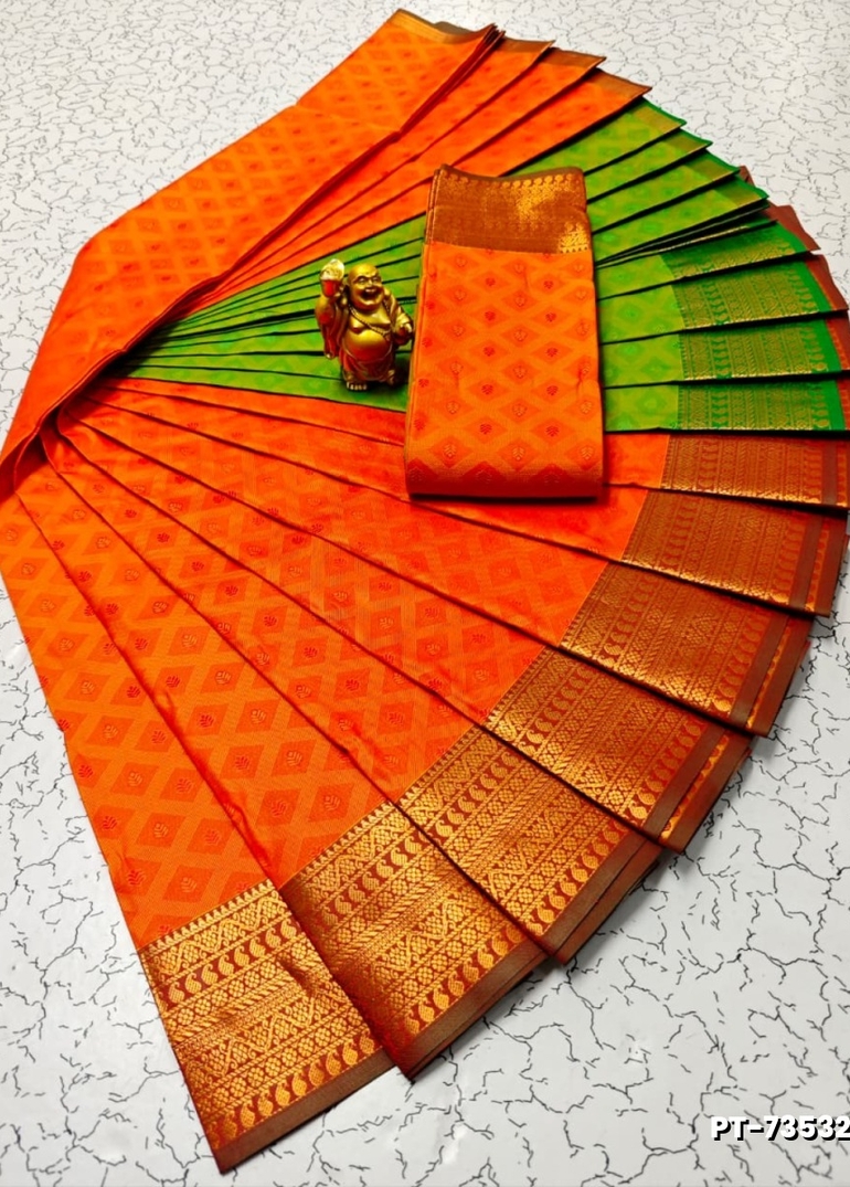 Elampillai Poontamil Saree | Karizma Silk / Soft Silk | 3D Embossed Weave - ORANGE N (1)
