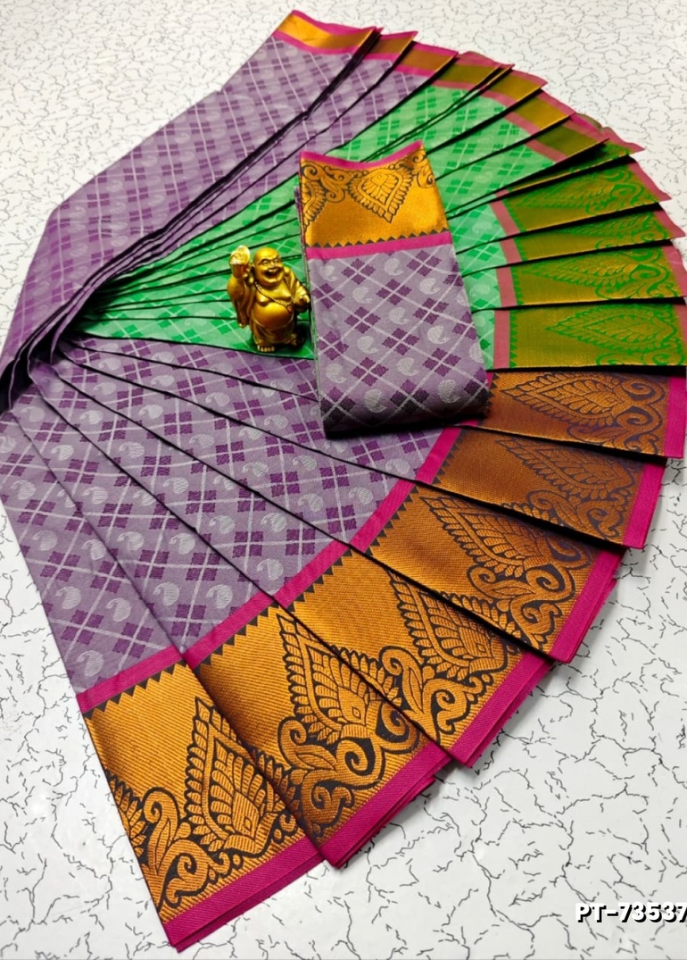 Elampillai Poontamil Saree | Karizma Silk / Soft Silk | 3D Embossed Weave - PLUM COLOUR (1)