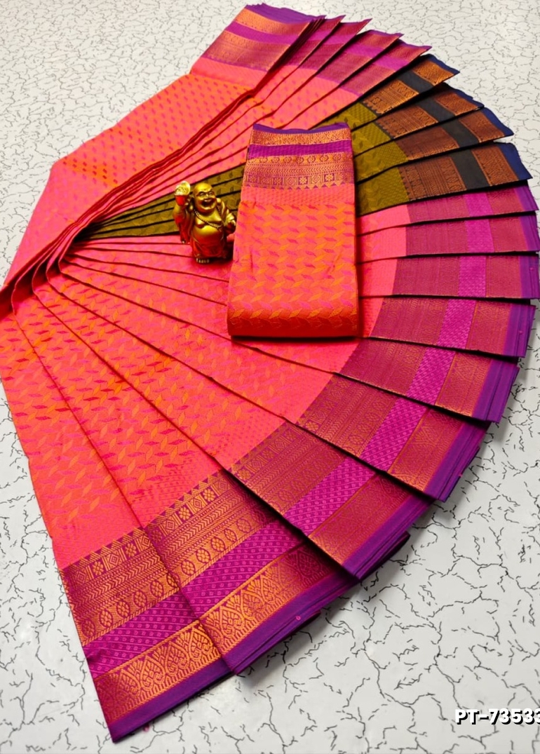 Elampillai Poontamil Saree | Karizma Silk / Soft Silk | 3D Embossed Weave - DARK PINK