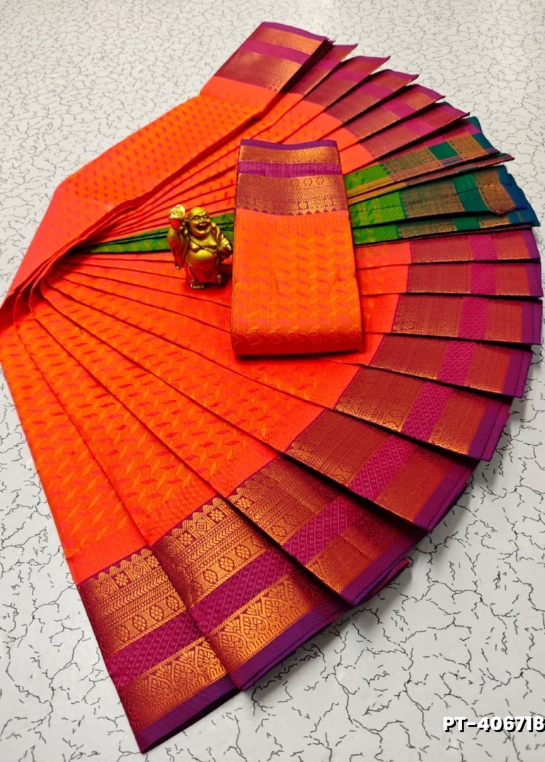 Elampillai Poontamil Saree | Karizma Silk / Soft Silk | 3D Embossed Weave - PEACH