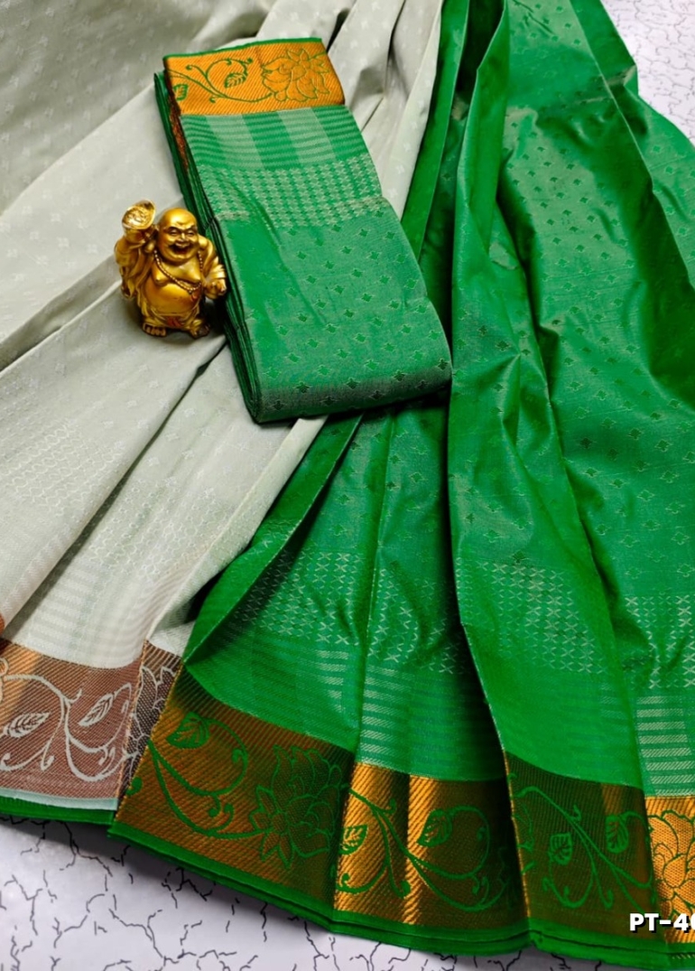 Elampillai Poontamil Saree | Karizma Silk / Soft Silk | 3D Embossed Weave - DARK GREEN (1)