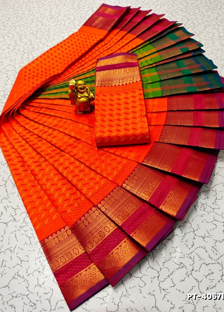 Elampillai Poontamil Saree | Karizma Silk / Soft Silk | 3D Embossed Weave - ORANGE (2)