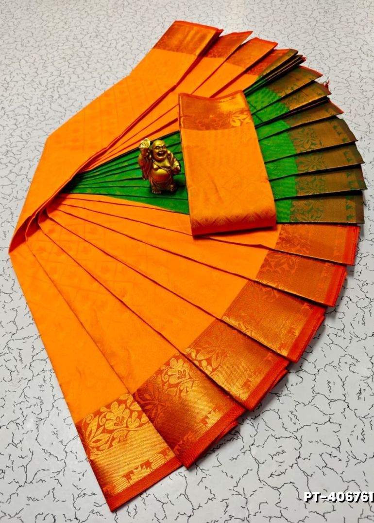 Elampillai Poontamil Saree | Karizma Silk / Soft Silk | 3D Embossed Weave - YELLOW COLOR (1)