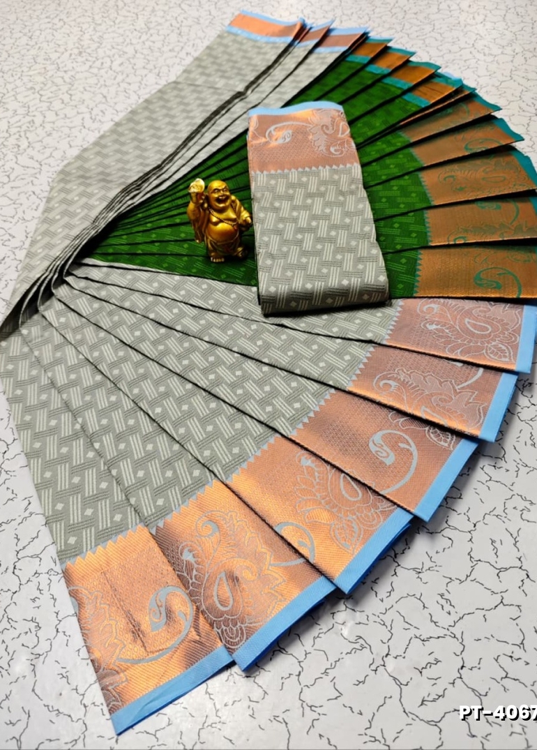 Elampillai Poontamil Saree | Karizma Silk / Soft Silk | 3D Embossed Weave - METALLIC SILVAR