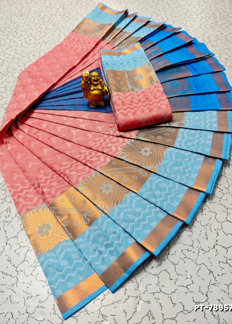 Elampillai Poontamil Saree | Karizma Silk / Soft Silk | 3D Embossed Weave - CORAL COLOUR