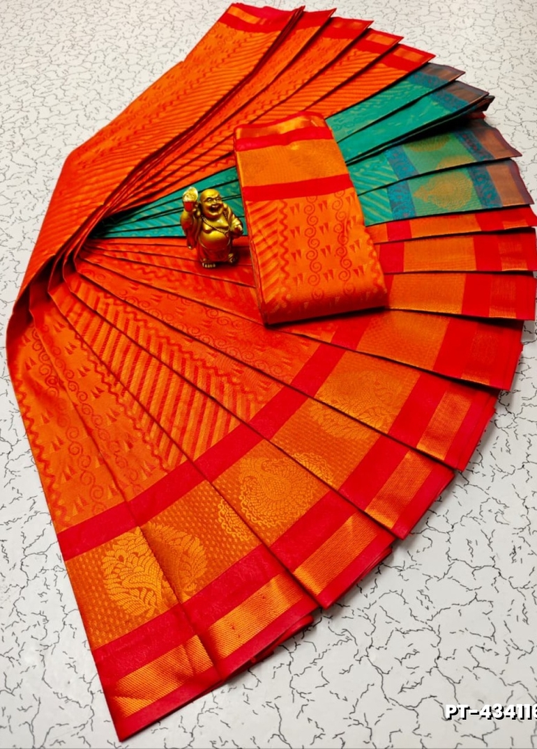 Elampillai Poontamil Saree | Karizma Silk / Soft Silk | 3D Embossed Weave - ORANGE (3)