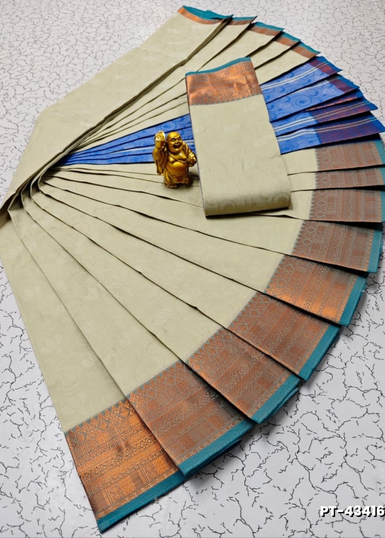 Elampillai Poontamil Saree | Karizma Silk / Soft Silk | 3D Embossed Weave - BEIGE COLOUR (1)