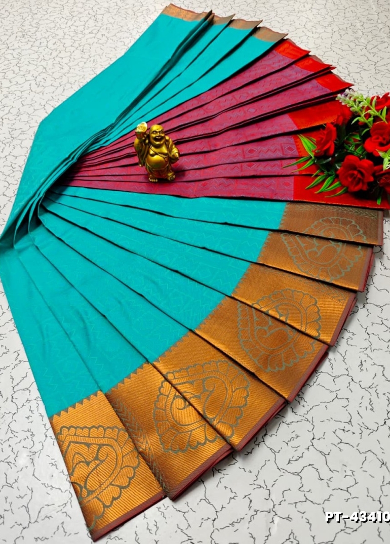 Elampillai Poontamil Saree | Karizma Silk / Soft Silk | 3D Embossed Weave - TEAL COLOUR (2)