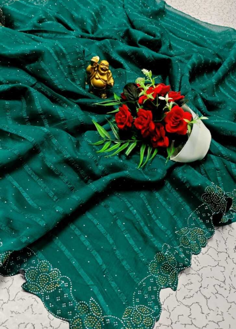 Celestial grace stone work space silk Royal design  modern fancy item saree - TEAL COLOUR