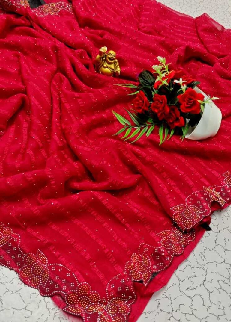 Celestial grace stone work space silk Royal design  modern fancy item saree - RUBY COLOUR (1)