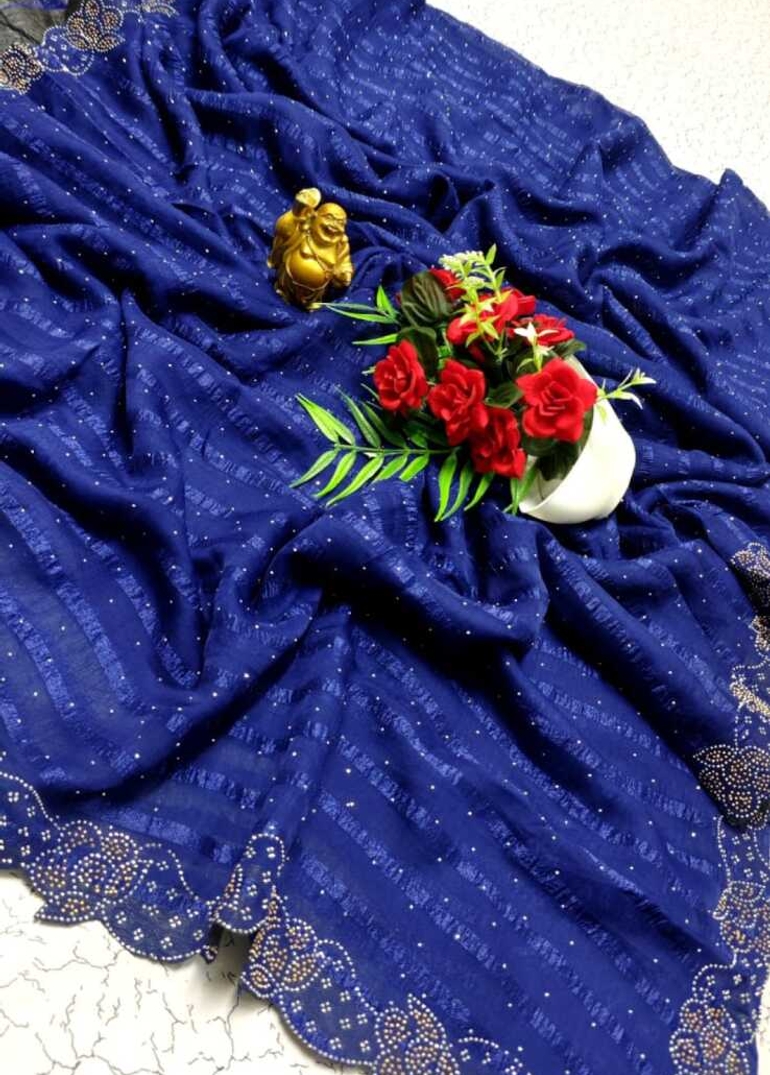 Celestial grace stone work space silk Royal design  modern fancy item saree - R BLUE