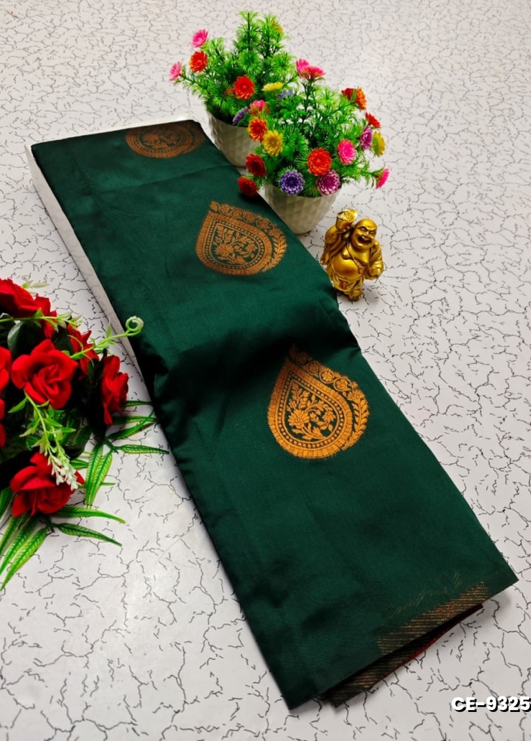 Premium kubera pattu saree rapier fancy light weight silk type sarees flower design function wear - BOTTLE GREEN