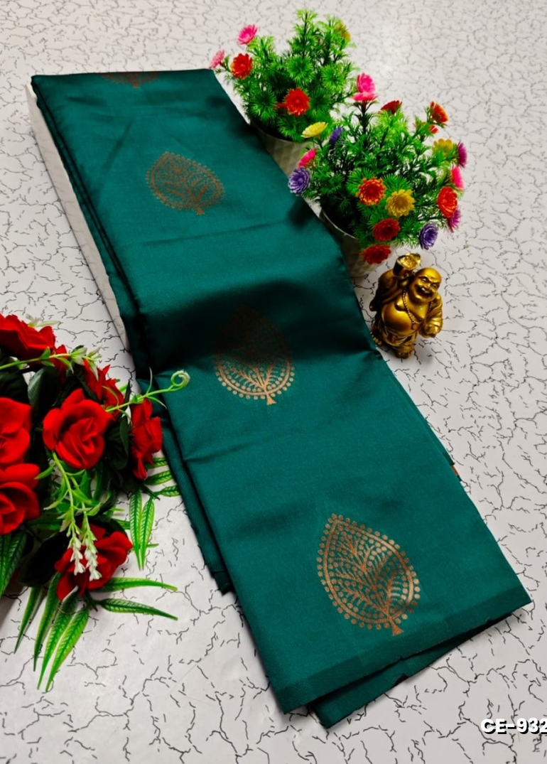 Premium kubera pattu saree rapier fancy light weight silk type sarees flower design function wear - PEACOCK GREEN