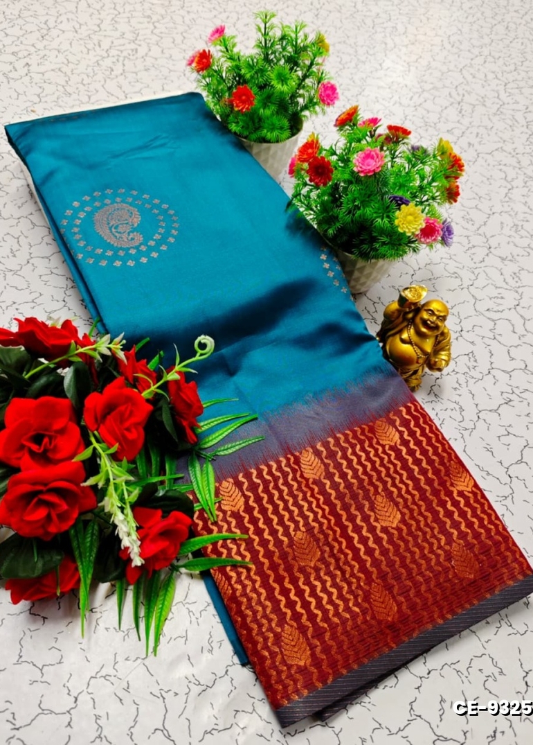 Premium kubera pattu saree rapier fancy light weight silk type sarees flower design function wear - BLUE SHADE