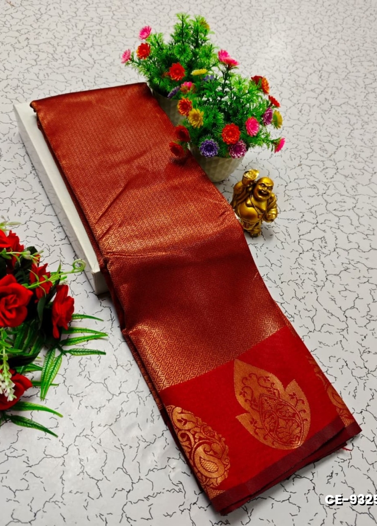 Premium kubera pattu saree rapier fancy light weight silk type sarees flower design function wear - BROWN COLOUR