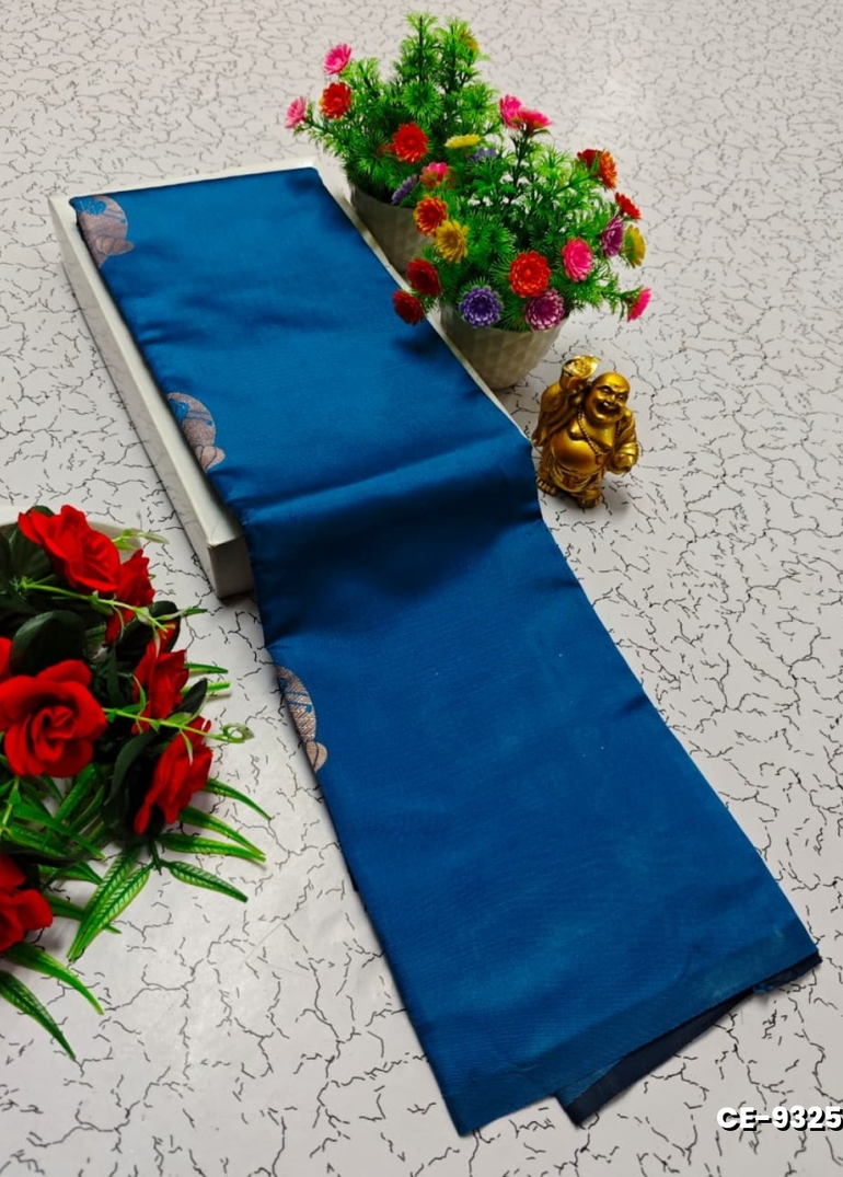 Premium kubera pattu saree rapier fancy light weight silk type sarees flower design function wear - BLUE COLOUR