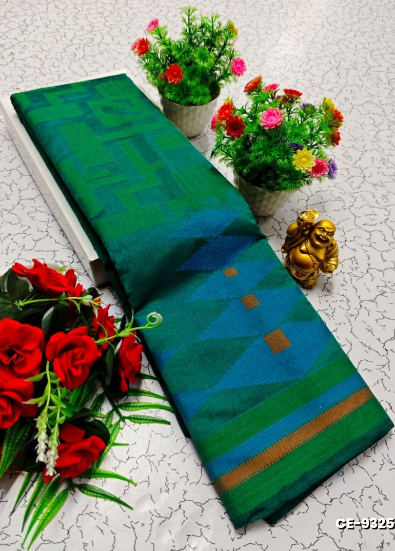 Premium Monika Cotton  saree rapier fancy light weight silk type sarees flower design function wear - GREEN