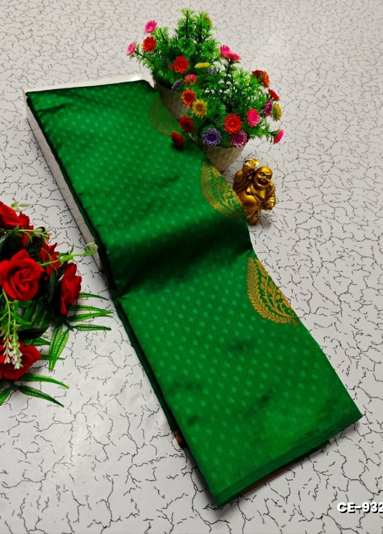 Premium kubera pattu saree rapier fancy light weight silk type sarees flower design function wear - DARK GREEN