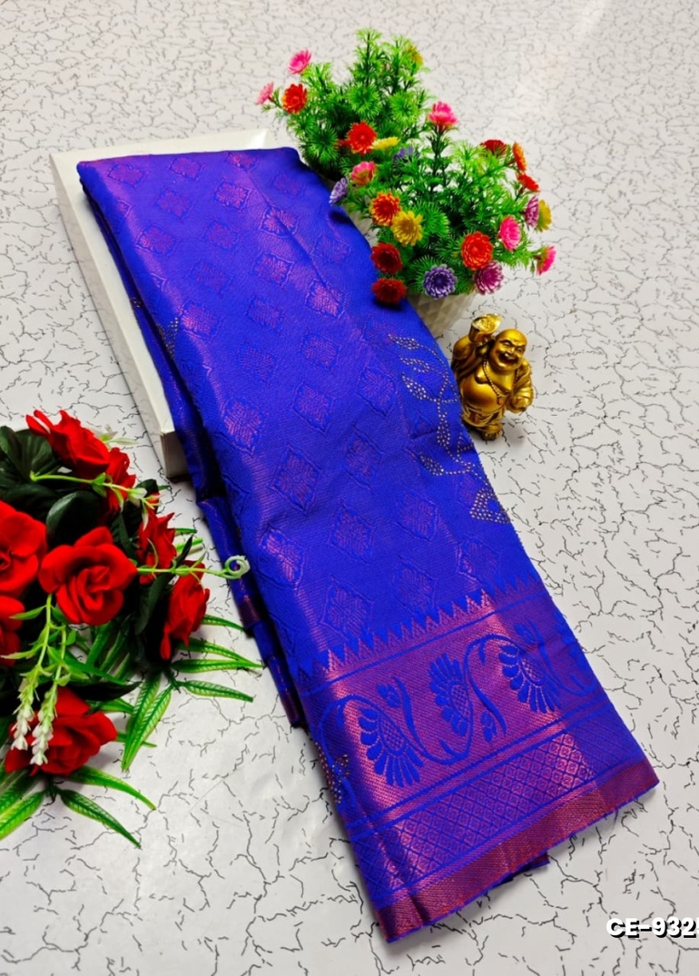 Premium banarasi silk  saree rapier fancy light weight silk type sarees flower design function wear - ROYAL BLUE